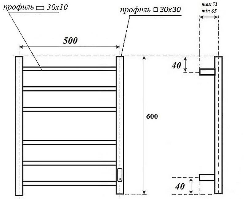 Полотенцесушитель электрический - Point, Меркурий, 8x53x60 см, PN83856W