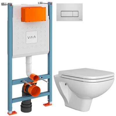 Vitra без коллекции, Унитаз подвесной с инсталляцией и кнопкой, CZR-SPC-GIUBILEO-1500-800-TCH-WARM / BB3103CHR/SC/BB002-80/BB014-SR-BIANCO