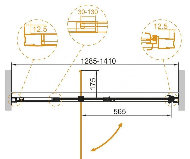 Душевая дверь - Cezares, Variante, 130x195 см, VARIANTE-B-1-130/140-C-Cr