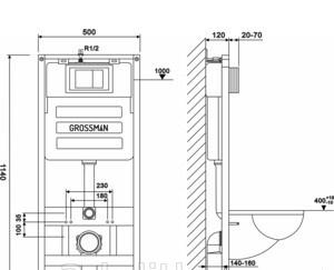 Grossman без коллекции, Унитаз подвесной с инсталляцией и кнопкой, 97.4455GMS.01.100