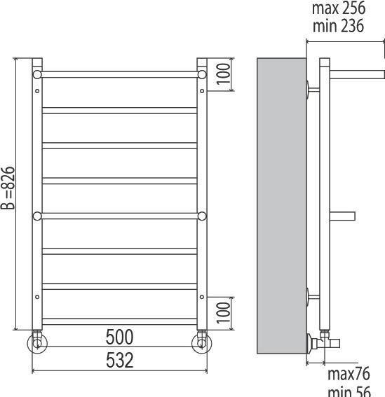 Полотенцесушитель водяной - Terminus, Анкона, 25.6x53.2x82.6 см, 4670030723109