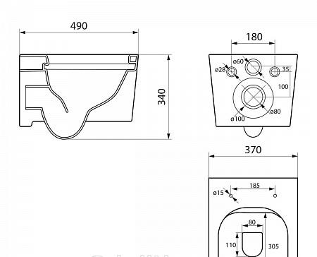 Point Элемент, Унитаз подвесной с инсталляцией и кнопкой, PN48431G