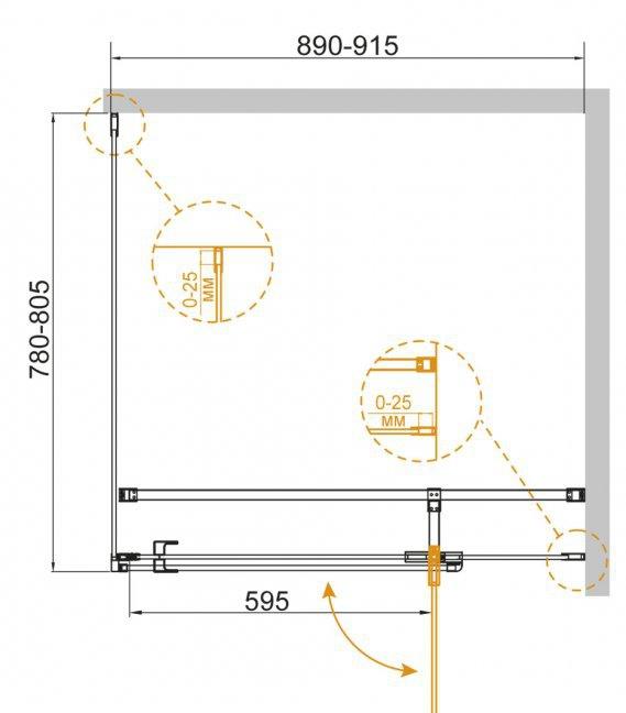 Душевой уголок - Cezares, Valvola, 90x80x195 см, VALVOLA-AH-1-90/80-C-Cr