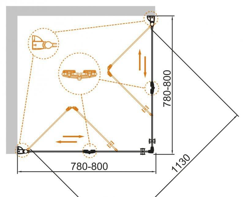 Душевой уголок - Cezares, Eco, 80x80x195 см, ECO-O-AS-2-80-C-Cr