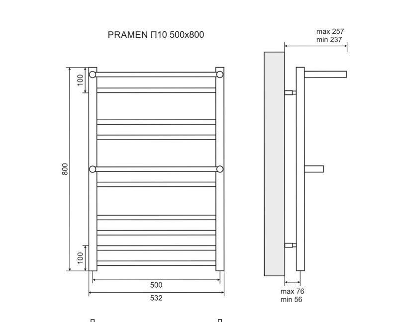 Полотенцесушитель водяной - Lemark, Pramen, 23.7x53.2x80 см, LM33810