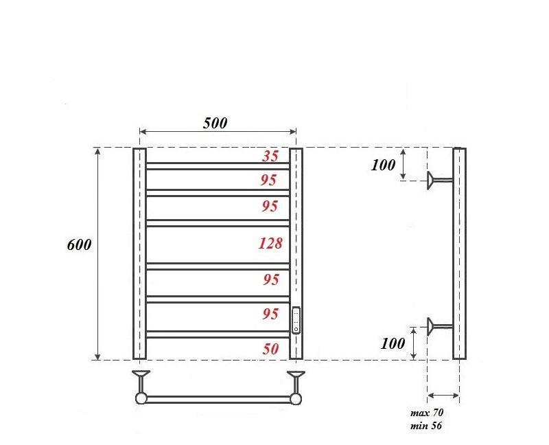 Полотенцесушитель электрический - Point, Аврора, 5.6x50x60 см, PN10856W