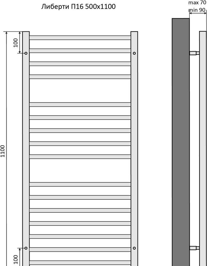 Полотенцесушитель водяной - Aquatek, Либерти, 9x50x110 см, AQ RR1610CH