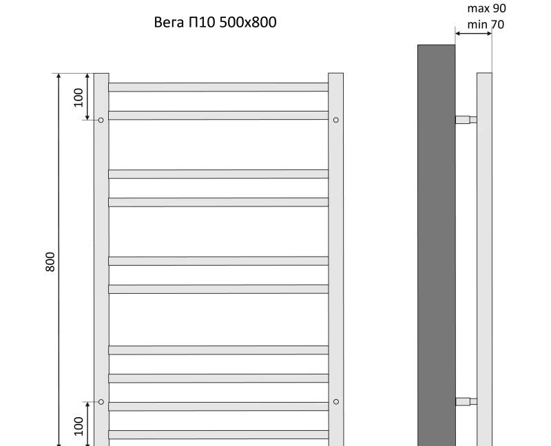 Полотенцесушитель водяной - Aquatek, Вега, 9x50x80 см, AQ DR1080BL