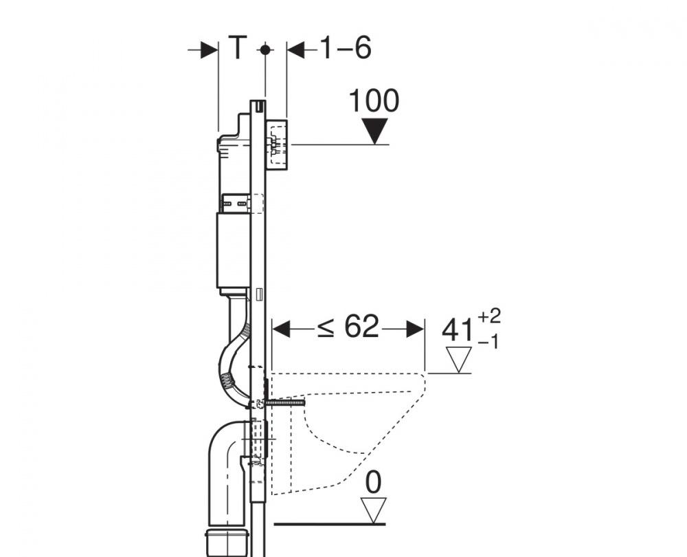 Geberit Delta, Унитаз подвесной с инсталляцией и кнопкой, 458.122.2U.1