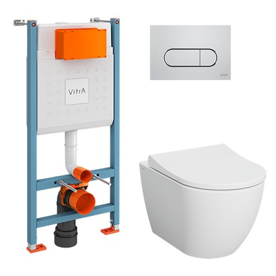 Vitra Mia Round, Унитаз подвесной с инсталляцией и кнопкой, 9873B003-7201