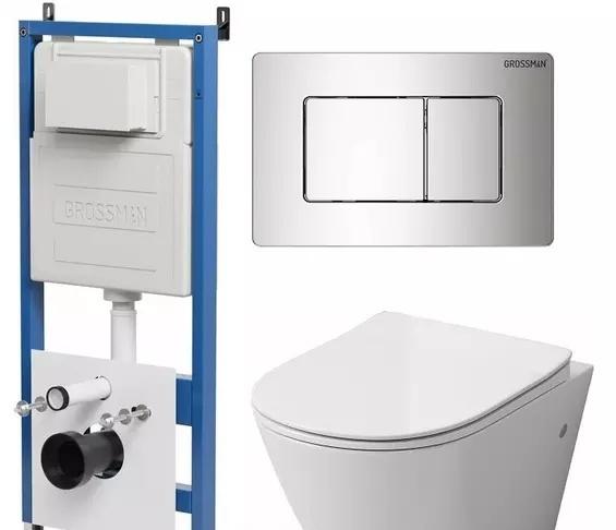 Grossman без коллекции, Унитаз подвесной с инсталляцией и кнопкой, 97.4411S.04.10M