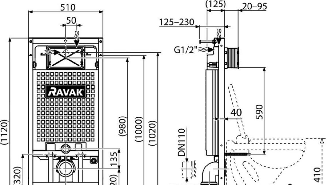 Инсталляция для унитаза - Ravak, без коллекции, 23x51x113 см, G II X01703 / X01703