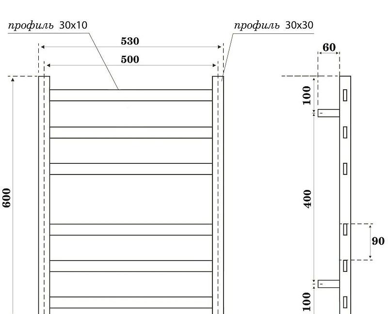 Полотенцесушитель водяной - Point, Меркурий, 9x53x60 см, PN83156