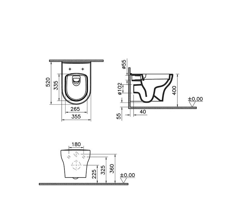 Vitra Zentrum Round, Унитаз подвесной с инсталляцией и кнопкой, 9879B003-7200